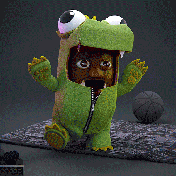 3D Turntable of a character. Kid in Crocodile Costume